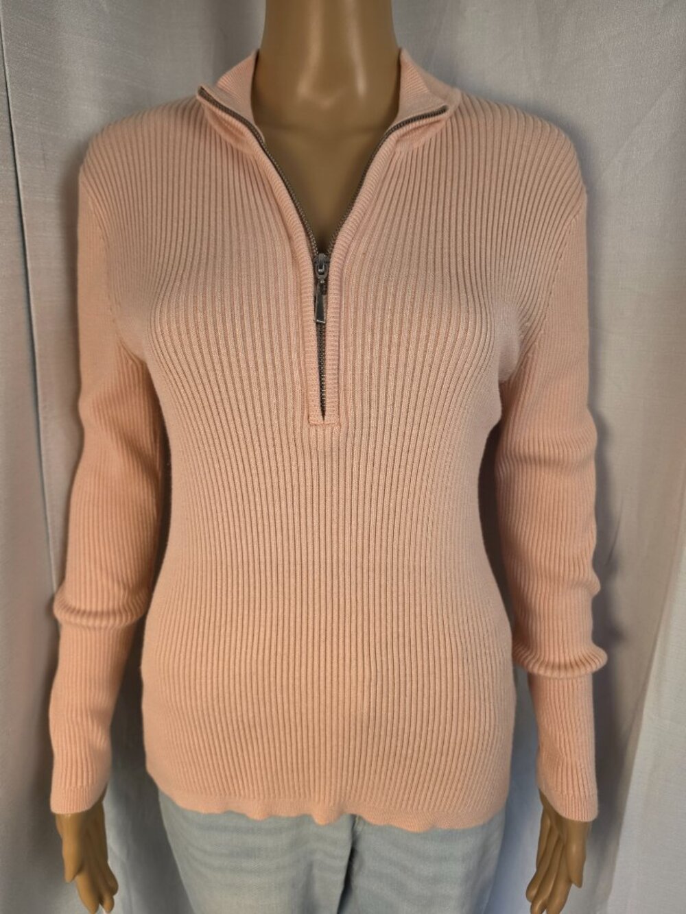 Boston Proper Light Dusty Pink Ribbed Stretch Half Zip Pullover Size Medium